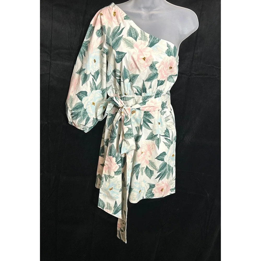 Billabong x The Salty Blonde One Shoulder Floral Mini Dress Pink Blue Medium